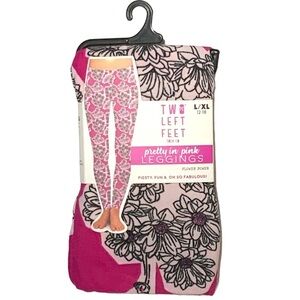 Two Left Feet Leggings Pretty in Pink Floral Flower Power Women 16/18 Plus L/XL